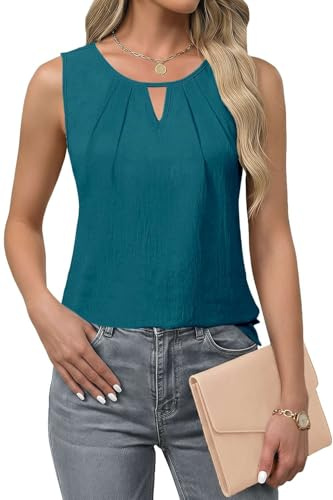 Teesho Cami Top da donna in pizzo con scollo a V, in chiffon, sexy, estivo, C-verde-blu, XXL