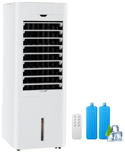 HOMFME 5 in 1 Evaporative Air Cooler and Heater, Portable Air Cooler Cooling Fan Humidifier Purifier Air Conditioner with 3 Speeds, 3 Modes, 12H Timer, 5.4L Water Tank, 2 Ice Packs for Office Home