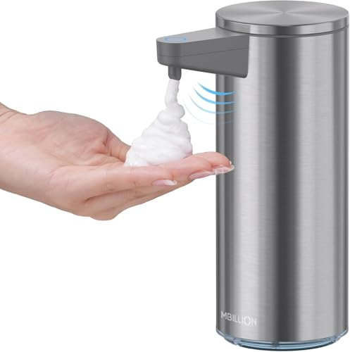Mbillion Automatic Soap Dispenser, 200ml/6.8oz Touchless Foaming Soap Dispenser USB Rechargeable Dispenser, Electric 5 Levels Adjustable Foam Hand Dispenser Pump for Bathroom Kitchen (Stainless Steel)