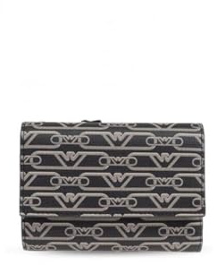 Emporio Armani Mini portefeuille monogram bifold avec rabat et porte-monnaie extérieur Noir/Ecru Taille unique Noir/Ecru