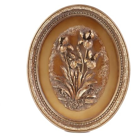 Kangce Vintage Wall Sculptures,Antique Wall Art with Hand-Carved Iris Pattern,Floral Wall Decor,Ornate Victorian Home Decor,for Living Room, Bedroom,Hallway Gallery,Oval,Bronze