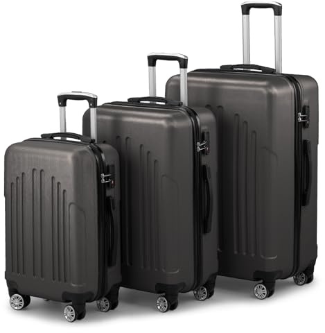 LALAHO Set de 3 Valises de Voyage, Valise Grande Taille & Cabine, Lot de 3 Valises, ABS+PC avec roulettes Pivotantes 360°, Design Bicolore contrasté (Gris foncé)