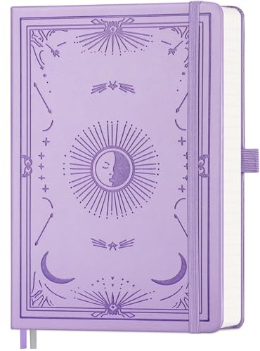 LOAPEM A5 Lined Journal Notebook - Note Book Hardcover, College Ruled Journal for Women, 192 Pages Notepad for Work, Sun and Moon Cover Design, for Work, Office, School，14.5 x 21cm -Light Purple
