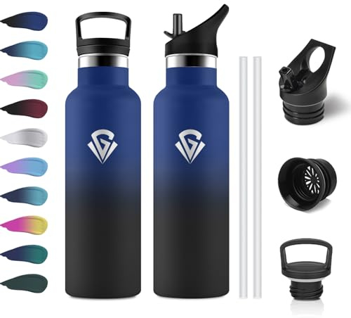 Borraccia Termica 500ml, Bottiglia Acqua senza BPA, Borraccia con Cannuccia, Facile da Pulire, senza Perdite, Isolamento Termico a Doppia Parete, Termos per Scuole, Viaggio, Campeggio, Uffici