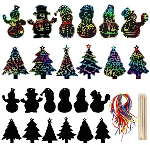 Carta Da Grattare Natalizio Artigianato Per Bambini 48 Pezzi Scratch Art Natalizio Con 48 Corda Colorata E 24 Penna Di Legno Segnalibro Scratch Natale Decorazioni Appese Per La Decorazione Di Natale