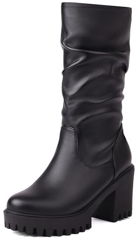 Bviennic Femme Bottes de Cheville Bloc Hauts avec Plateforme Classique Bout Rond A Enfiler Fête Bottines 2272 Noir Taille 34 EU