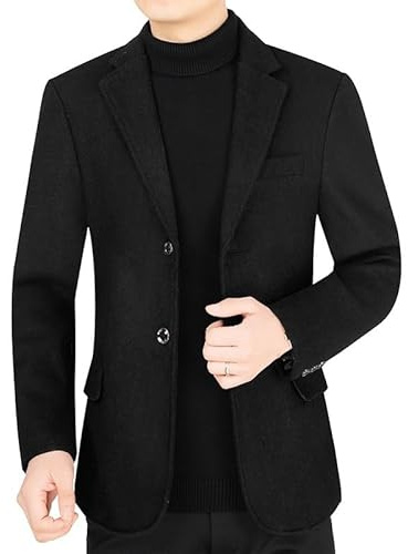 Générique Blazer pour Homme, Blazer en Laine pour Homme, Veste De Sport en Tweed Noir À Deux Boutons avec Poche, Veste De Bureau Unie Décontractée, Coupe Slim, Manteau d'affaires pour L'Automne