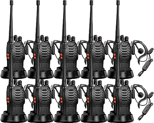 Arcshell Rechargeable Long Range Two-Way Radios with Earpiece 10 Pack Arcshell AR-5 Walkie Talkies Li-ion Battery and Charger Included (10 Pack)