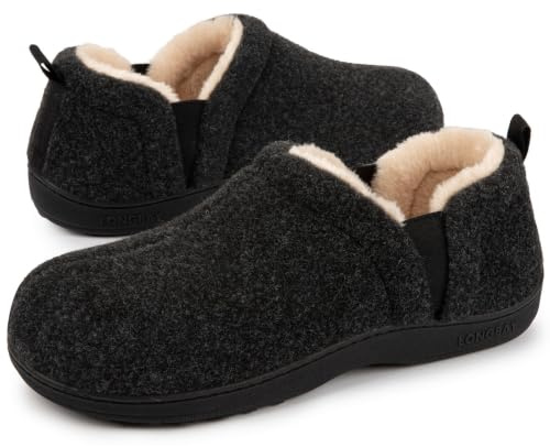LongBay Men's Memory Foam Slippers Warm Winter House Shoes Indoor Outdoor | Men's Memory Foam Slippers, Brushed Plush Lining, Comfortable House Shoes, Travel, Indoor Outdoor Wear, Anti Slip Sole, Gift