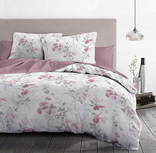 Home Passion | Funda nórdica - 3 Piezas | 100% algodón - 57 Hilos | 2 Personas - 240x260 cm | BOMPADOUR Blanco Y Viejo Rosa HP62668