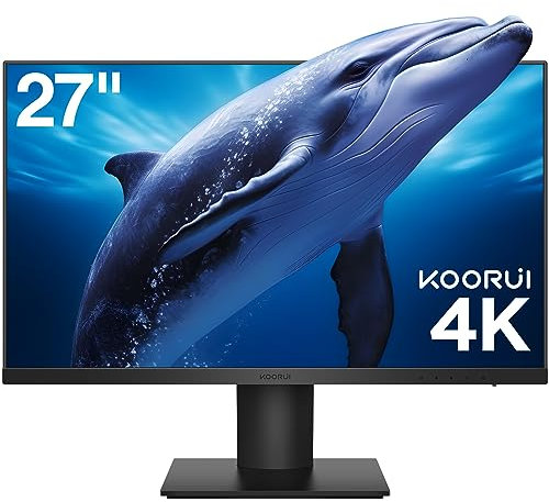 KOORUI 27 Inch Monitors, 4K Computer Monitors UHD(3840 * 2160), IPS, 6ms, 60Hz, 2x HDMI 2.0 & DisplayPort 1.4, Adpitive Sync, HDR10, VESA 100 * 100mm, 90% DCI-P3, Eye Care