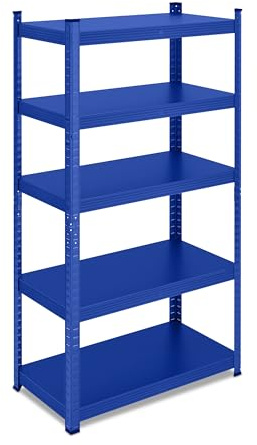 Relaxdays Estantería Metálica, Resiste 875 kg, 5 Baldas, Cargas Pesadas, Sótano, Taller, Acero, 150 x 75 x 30 cm, Azul