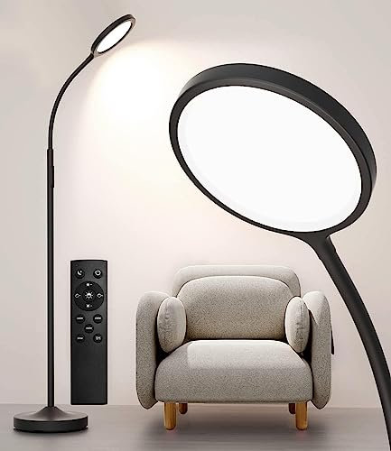 Keepsmile Floor Lamp,Super Bright Dimmable LED Lamps for Living Room, Custom Color Temperature Standing Lamp with Remote Push Button, Adjustable Gooseneck Reading Floor Lamp for Bedroom Office Black