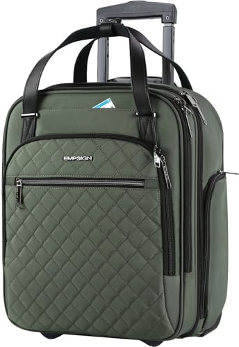 EMPSIGN Underseat Carry On Wheeled - 16 Carry on Bag with Wheels Multi-Functional Lightweight Rolling Bag Overnight Weekender Small Suitcase for Women Men Travel Business, Army Green