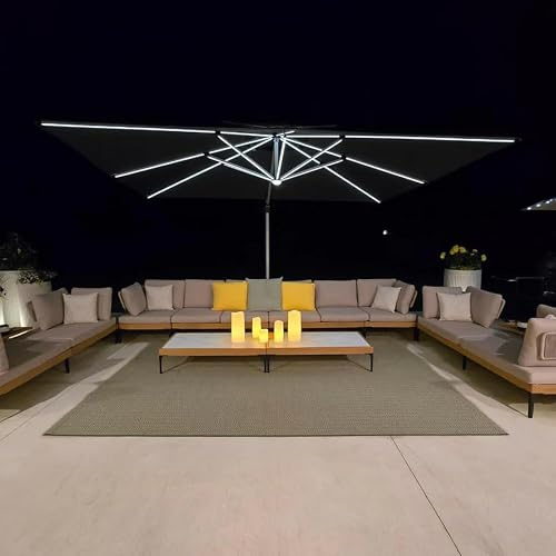 PURPLE LEAF Sonnenschirm 300 x 400 cm, LED Beleuchtung Ampelschirm Durchmesser, Groß 360° Rotation, Gartenschirm mit Kurbel, Marktschirm XXL, Sonnenschutz UV50+, Grau
