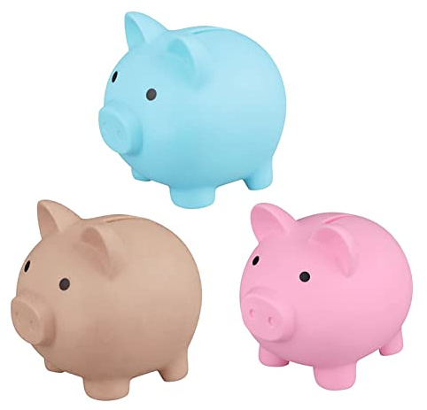 3 Tirelire Cochon - Tirelire Originale Banque d'argent De Cochon en Plastique, Tirelire Cochon De Pièces d'argent | Caisse D'épargne en Forme De Cochon | Pot De Comptage d'argent 3.6x3.6x4 Pouces