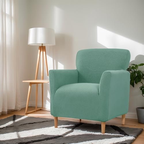 LiveGo Stretch Banquet Armchair Slipcover, Knit Chair Covers with Arms, Non-Slip Waterproof Chair Slipcover for Living Room, Office, Reception, and Pet-Friendly Furniture Protector (Pea Green)