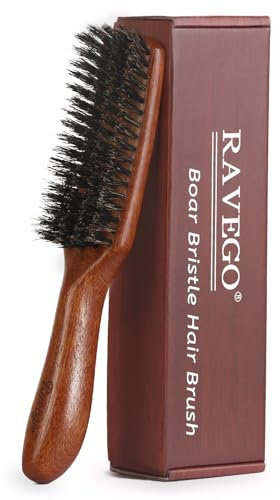 RAVEGO Brosse à Cheveux en Poils de Sanglier pour Femmes, Hommes, Enfants - Naturelle pour Cheveux Fins et Raides, Barbe et Moustache