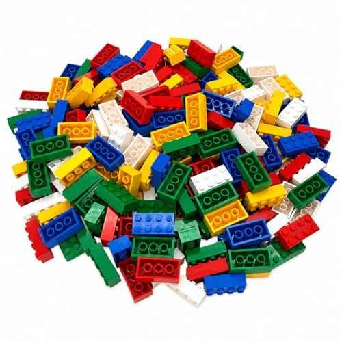 Q-Bricks Classico set di mattoncini da costruzione 2 x 4, 200 mattoncini in 5 colori di base, completamente compatibili, prodotti nell'Unione Europea