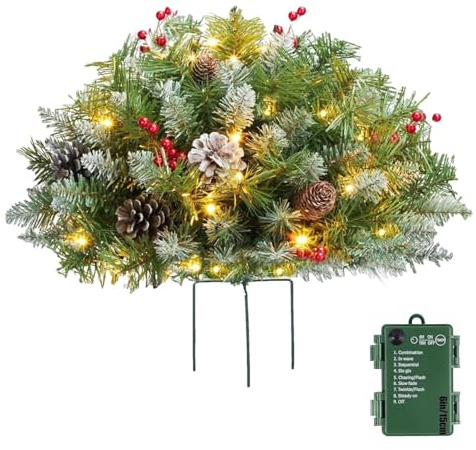 2026 New Christmas Planter Filler,Prelit Planter Bushes,Christmas urn fillers for Outdoor Holiday Planters Decorations,with Tripod Stake LED Lights.(1, White)