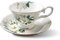 Cappuccino Tasse mit Untertassen, Knochenporzellan Kaffeetasse Aesthetic Espresso Tassen mit Blumen Muster, 175ML Keramik Kaffe Tassen Teetassen Porzellan Mokkatassen für Frauen (B)
