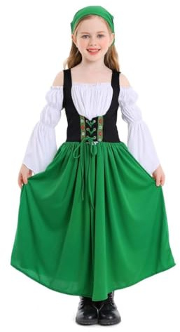 Lito Angels Vestito Costume Oktoberfest Bavarese Dirndl Abito Tradizionale Tedesco con Foulard per Bambina Taglia 8-9 anni, Verde
