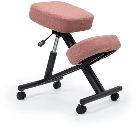 kenoko Hiragi Ergonomischer Verstellbarer Kniestuhl für Zuhause und das Büro. Ergonomischer Bürostuhl mit lachsfarbenem Bezug aus Öko-TEX-zertifiziertem Standard 100 Stoff.