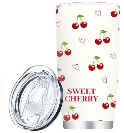 FOLAI Thermobecher- Isolierbecher, Edelstahl Travel Mug, 20oz/600ml Vakuum auslaufsicher Reisebecher mit Deckel, Autobecher, Kaffee Becher（Kirsche）