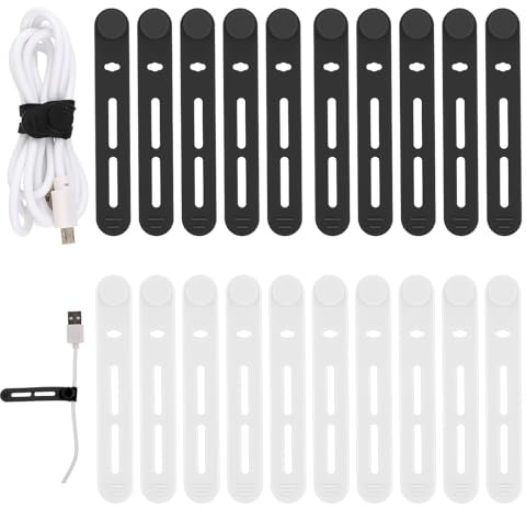 SHENLIU 20 Stück Silikon Kabelbinder, Wiederverwendbare Vielseitiger Kabel Organizer, Verstellbarer Kabelbinder Kabelmanagement Kabelhalter Draht-Organizer für Kabel Zuhause Büro Schule Küche