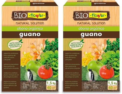 Flower - Abono Orgánico Guano 100% Natural de 2 Kg | Apto para Agricultura Ecológica | Fertilizante con Nitrógeno, Fósforo y Potasio | Abono Sólido, 20.4x7.5x31 cm (Paquete de 2)