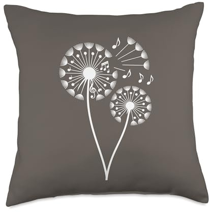 Musical Dandelion Art Nature Music Lover Flower Design Throw Pillow