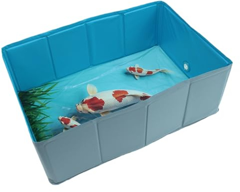 Hundpool - fyrkantig form 64 cm, halkfri plaskbassäng, hopfällbart handfat | liten, medium och ras inomhus- och utomhuspark, sandlåda, bollgrop, fiskdamm, tee