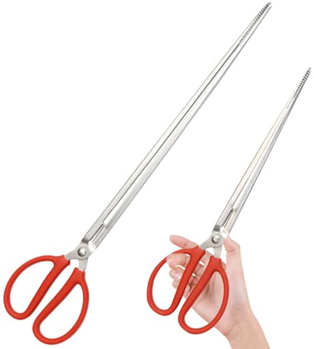MAGICLULU Pinze Lunghe in Acciaio Inossidabile e Pp 2 Pezzi Apertura Grande e Dentata per Pesca e Barbecue, per Pescare Granchi e Raccogliere Rifiuti All'aperto
