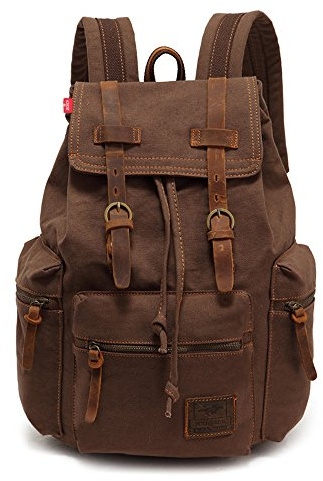 High Capacity Canvas Vintage Backpack - for School Hiking Travel 12-17 Laptop Backapcks for Men Casual Daypacks (Larger-Coffee)