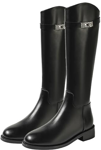 Bottes D'équitation D'automne (35-40), Bottes D'équitation À Bout Rond, Antidérapantes + Résistantes À L'eau, Talon Moyen (3-5 Cm) + Fermeture Éclair Arrière, Style Britannique,37,Black