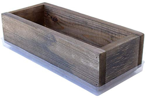 Handy Pantry Reclaimed Barnwood Style Planter Box - Rich Brown - Rustic Look - Flower, Herb & House Plant Garden Barn Wood Windowsill Planter with Drip Tray