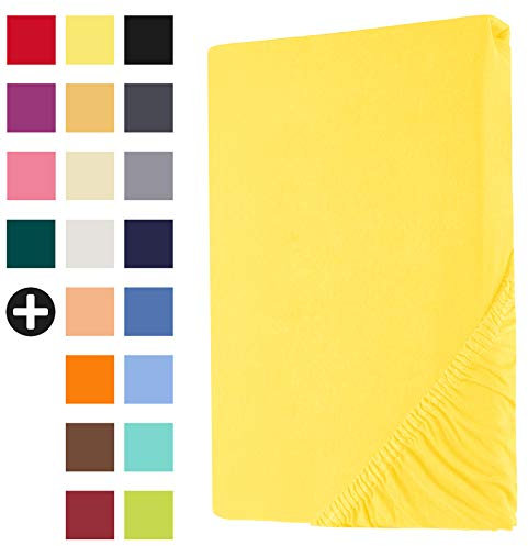 Heim24h Topper Spannbettlaken Spannbetttuch Jersey Bettlaken für Boxspringbett, Gelb - 180x200x15 cm