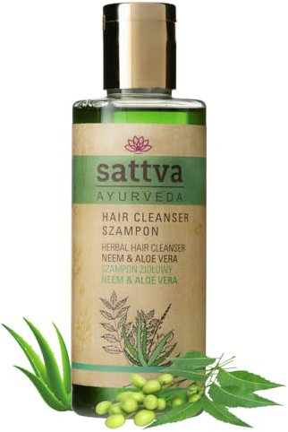 Sattva Ayurveda Shampoo Neem & Aloe – Shampoo delicato e seboregolante per cuoio capelluto sensibile, lenitivo, dermatologicamente testato, 98% naturale, senza solfati e siliconi (210 ml)