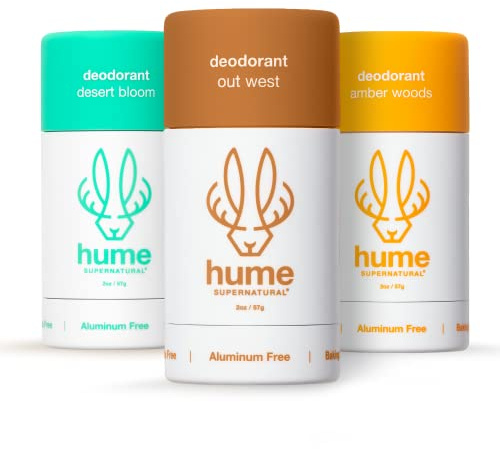 Hume Supernatural Roll On Aluminum Free Deodorant for Women & Men - Safe for Sensitive Skin - Probiotic and Plant-Based - Long-Lasting Moisture Absorbing (Desert Bloom, Out West & Amber Woods)