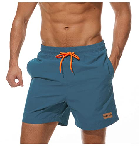 Ougelebo Badehose Herren Badeshorts Herren Kurz Männer Schnelltrocknend Kurze Schwimmhose Strandhose Swim Bade Shorts Man Pfauenblau L