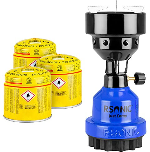 Mianova Gaskocher Campingkocher Kohle Anzünder Gaskartuschen Grill Notfallkocher Gas Kocher Set 3 Gasflaschen Kohleanzünder Aufsatz Blau