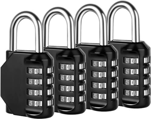 4 Pack 4 Digit Combination Pad Lock Resettable Combo Lock Security Lock Steel Anti Rust and Waterproof Best for Gate Fence Gym and Employee Luggage Hasp Cabinet Storage Toolbox Sports Locker