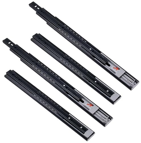 2 pares Guías Laterales para Cajones con Rodamiento de Bolas Push to Open 35cm Extracción Total, Capacidad de Carga 45 kg, Negro
