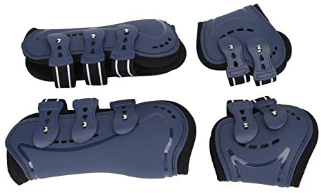 FOLOSAFENAR Sehnengamaschen für Pferde, leicht zu tragende Belüftungslöcher, Streichkappen mit offener Vorderseite für Pferde, 4er-Set, perfekte Passform, robuste PU-Schale, verstellbar zum Laufen(L)
