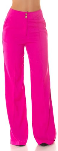 Koucla Pantalon en tissu taille haute Marlene Business avec jambes larges, pli et retroussage, Rose, L