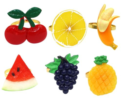 DECHOUS Set 6 Anelli Porta Tovaglioli Motivo Frutta in Lega e Plastico, Resistenti alla Ruggine e Facili da Usare per Decorazioni Tavola Festa Cena