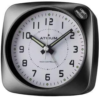 Atrium Funkwecker Analog Quarz ohne Ticken große Zahlen sehr deutlich mit Licht und Snooze schwarz A610-7