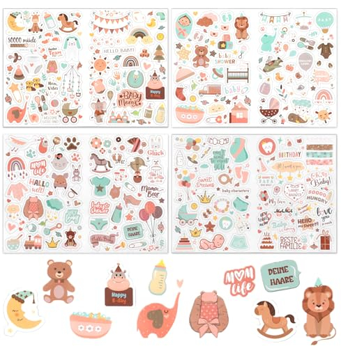 GEEHUA 4 Sheets Scrapbook Stickers, Baby & Toddler Patterns, Photo Album Stickers for Boy & Girl, Birthday Party Invitation Cards, Kids Gift