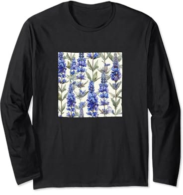 Anise Hyssop Flower Watercolor Pattern Graphic Long Sleeve T-Shirt