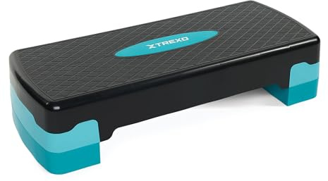 XTREXO Aerobic Step 68 x 28 cm Für Cardio- und Fitnesstraining Höhenverstellbar 15-20 cm Langlebig aus Polypropylen und TPR Aerobic Step Hochwertig Blau
